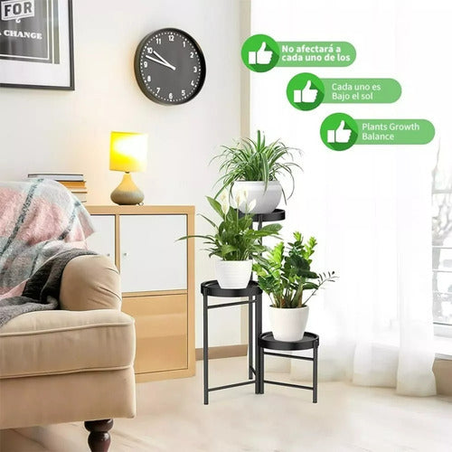 Pedestal Para 3 Plantas / Porta Maceteros Metalico - Norplat Negro Lisa