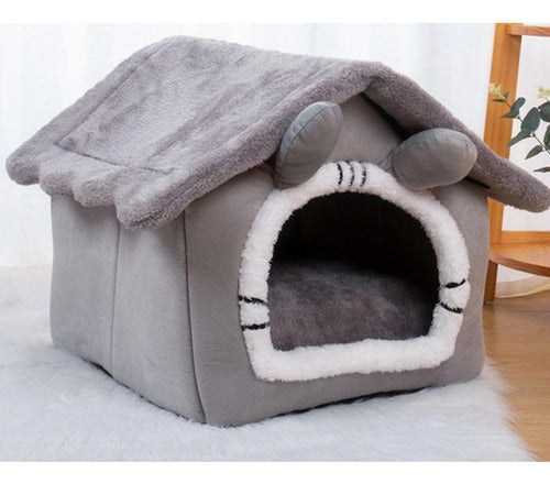 Cama Casa Iglu Felpa Suave Invierno Gatos Perros L - Norplat Gris Conejito