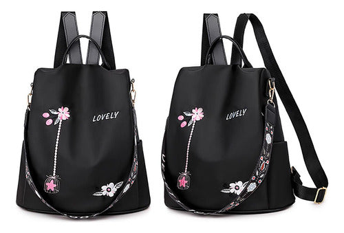 Mochila Bolsa De Mujer Impermeable Tik Tok Viral - Norplat Negro Floreado