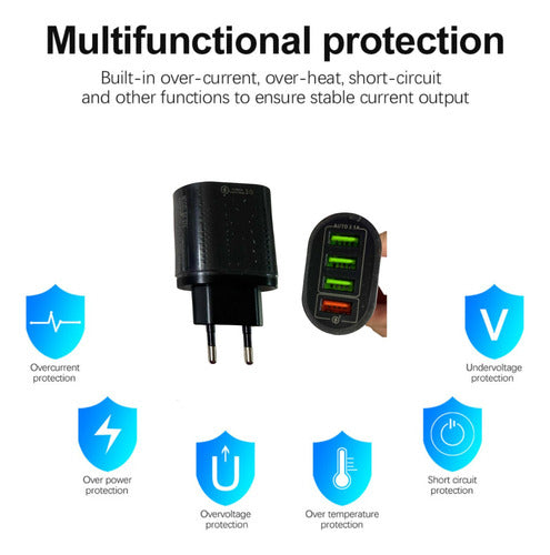 Enchufe Cargador De Viaje Qc3.0 3.1a De Pared 4 Usb 60 W Negro