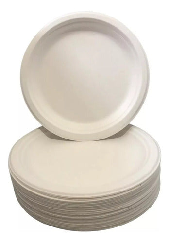 Platos De Pulpa Natural Compostable 22 Cms X 100 Uds - Cukin Beige Liso