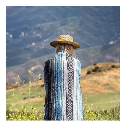 Mantas Mexicanas Hechas A Mano, Manta De Sarape Tejida A Man Blanco Negro Celeste