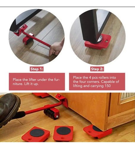 Ruedas Mover Muebles Palanca Deslizadores Elevadores Norplat Rojo
