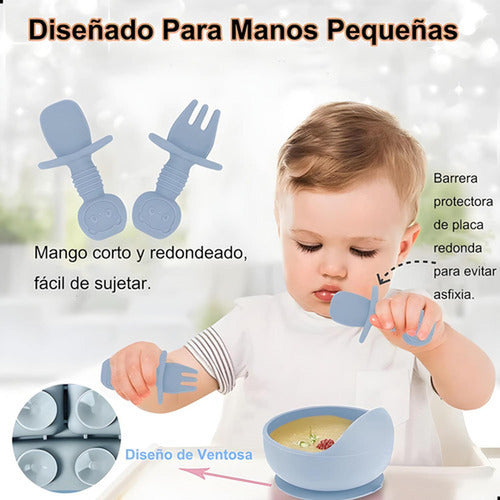 Set Alimentación Bebe Silicona 8 Piezas Bpa Free - Norplat Celeste