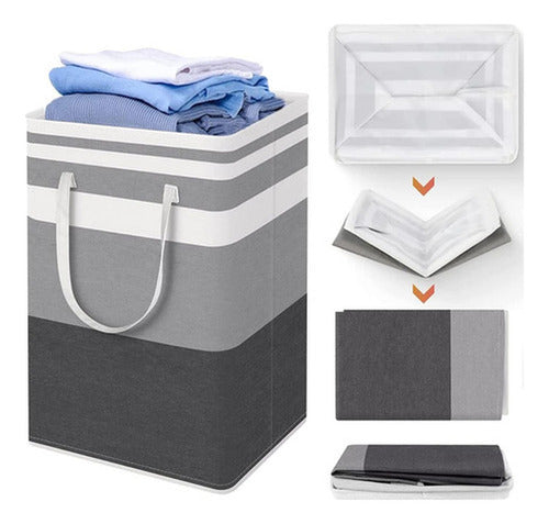 4 Cesto Grande Ropa Sucia Y Lavandería Plegable - Norplat Gris Y Negro Rayado
