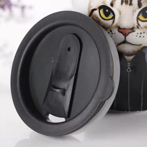 Taza Tazón Grande Gato 650ml Tapa Cuchara Bombilla - Norplat 02 - Blanco