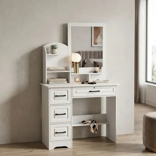 Tocador Norplat Con Espejo 4 Cajones Comoda Organizador Blanco