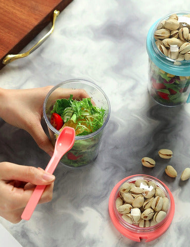 Norplat Set 2 Vasos Yogurt Cereal 400ml Tapa Cuchara Pote Multicolor