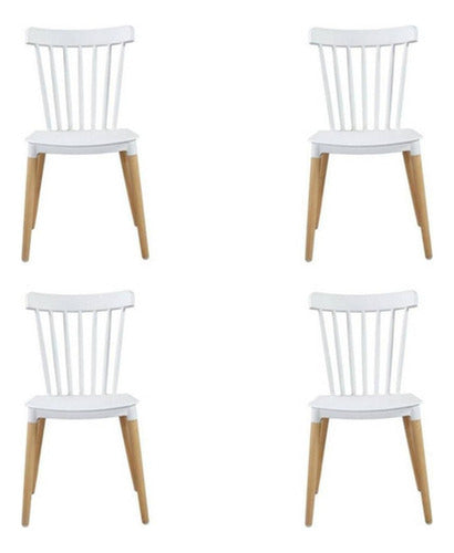 Pack 4 Sillas Comedor Windsor Aptas Terraza - Norplat Liso Madera Blanco Blanco