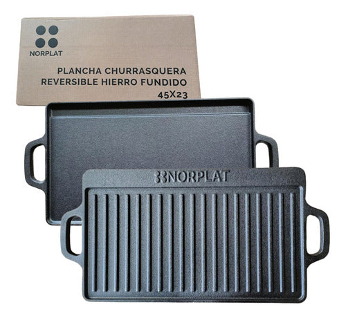 Plancha Churrasquera Norplat Hierro Fundido 2en1 45x22x1.5cm Negro