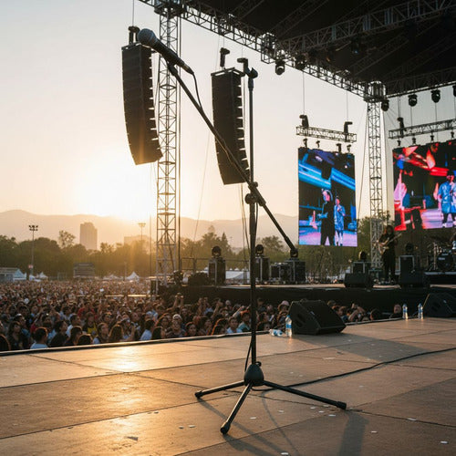 Atril Microfono Pedestal Boom Ajustable Profesional Norplat Negro