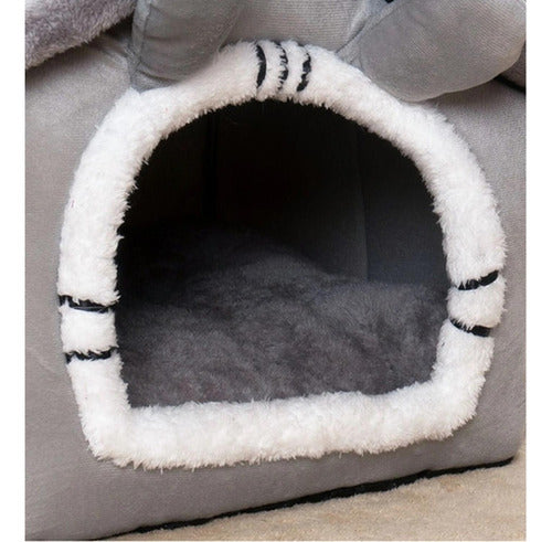 Cama Casa Iglu Felpa Suave Invierno Gatos Perros L - Norplat Gris Conejito