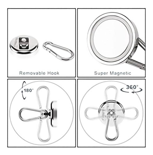 Ganchos Magnéticos Para 40 Kg Con Imán Neodimio Y Mosquetón