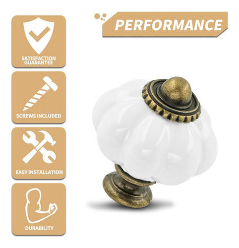 12 Manillas Mueble Tiradores Cocina Vintage Mueble - Norplat Blanco Calabaza