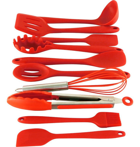 Set De 10 Utensilios Antiadherentes De Cocina Silicona Cukin Rojo