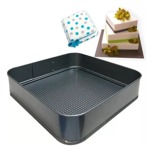 5 Molde Cuadrado Antiadherente Desmontable Tortas Repostería Negro