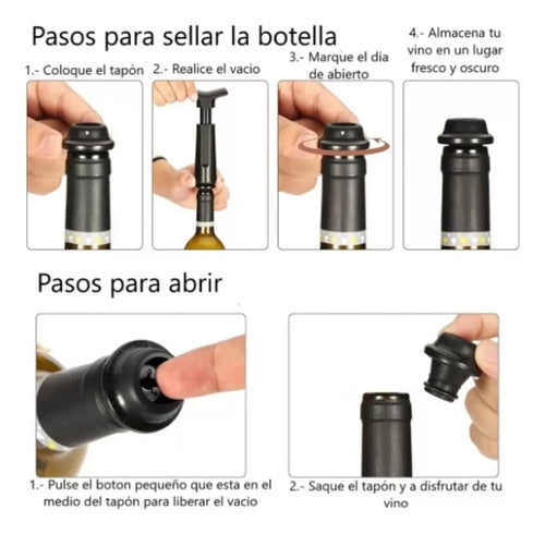 Vino Botella Bomba De Vacio 4 Tapones Extractor Aire - Cukin Negro