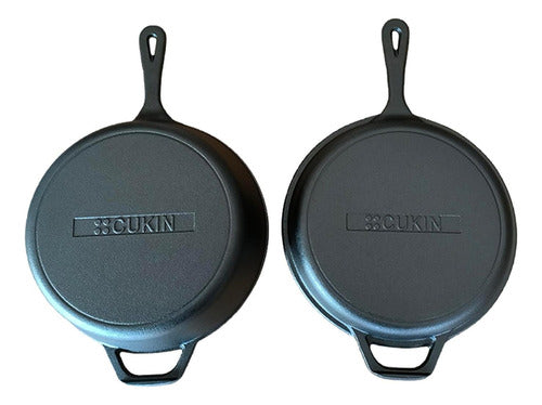 Dutch Oven Ø26cm 2 Sartenes Hierro Fundido + 2 Grip - Cukin Negro