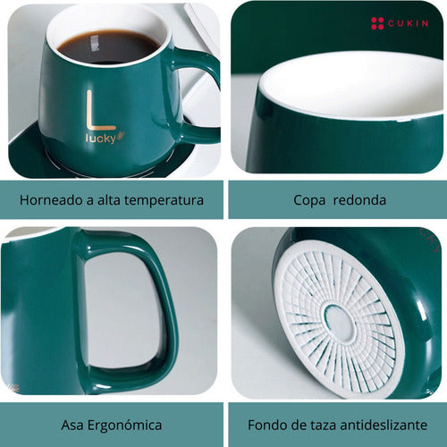 Taza Con Calentador Eléctrico Cuchara Caja De Regalo Cafe Te Blanco Lucky