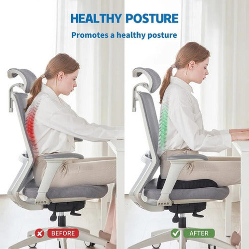 Cojin Para Silla Smart Con Memoria Lumbar Ortopedico Norplat Negro Liso