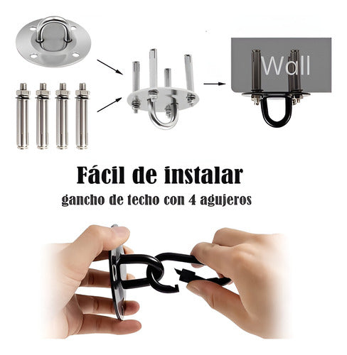 2 Gancho De Suspensión Anclaje Trx Yoga 90mm 500kg - Norplat Plateado