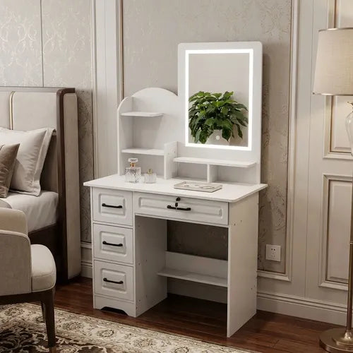 Tocador Norplat Con Espejo 4 Cajones Comoda Organizador Blanco