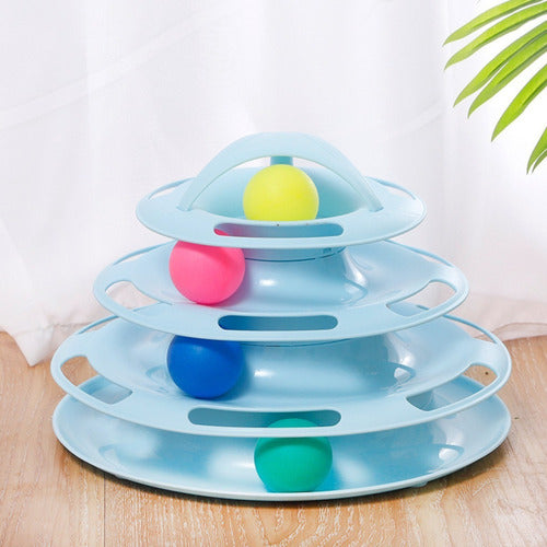 Divertido Juguete Para Gatos Torre 3 Niveles Pelota Raton Celeste