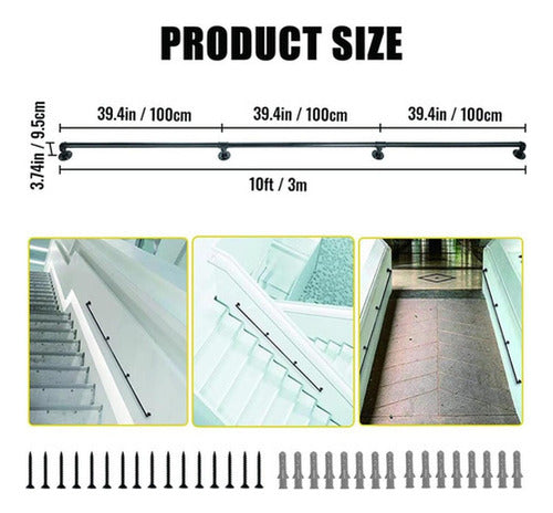 Barandal Pasamanos Tubo Escaleras Profesionales 3m - Norplat Negro