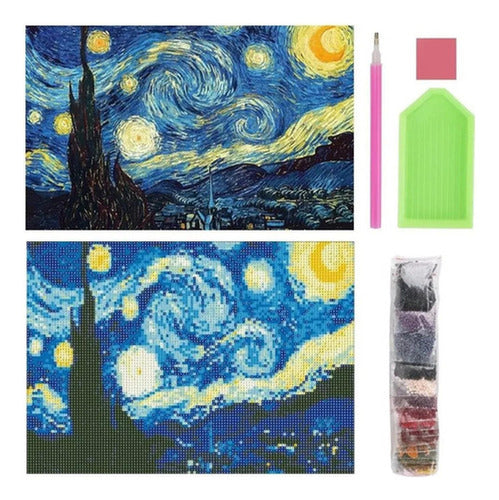 Kit Pintura Diamante 5d 40x30cm Bordado Diseños - Norplat Multicolor La Noche Estrellada