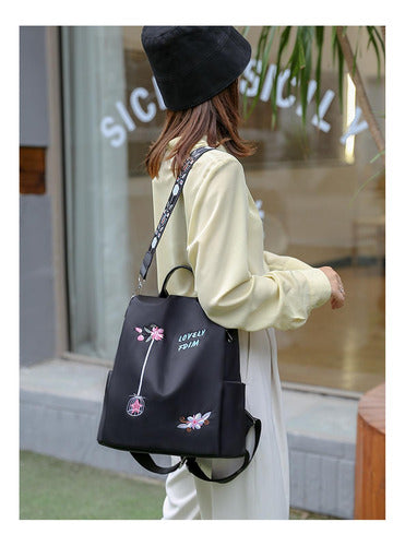 Mochila Bolsa De Mujer Impermeable Tik Tok Viral - Norplat Negro Floreado