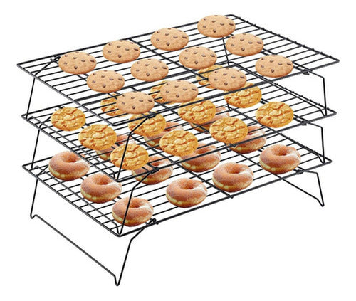 Rejilla Triple Apilable Enfriar Galleta Reposteria - Norplat Negro