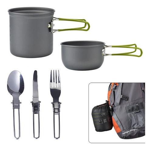 Set Ollas Camping 6 Piezas Con Cubiertos Y Estuche - Cukin