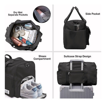 Bolsa Viaje Bolso De Mano Para Fitness Mochila Gym - Norplat Negro Lisa