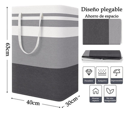 4 Cesto Grande Ropa Sucia Y Lavandería Plegable - Norplat Gris Y Negro Rayado
