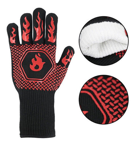 Set 2 Guantes Asado Alta Temperatura Parrillero Cocina Cukin Rojo Rayas