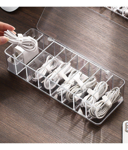 Caja Almacenamiento Organizadora Plastica Cable Tapa Norplat Blanco