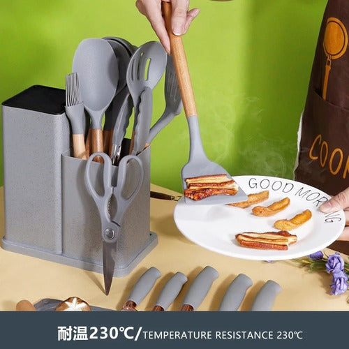 Set 19 Utensilios Cocina Acero Inoxidable Silicona - Norplat Gris Oscuro