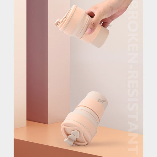 Vaso Taza Plegable Portatil Silicona Con Tapa 350ml - Cukin Rosa