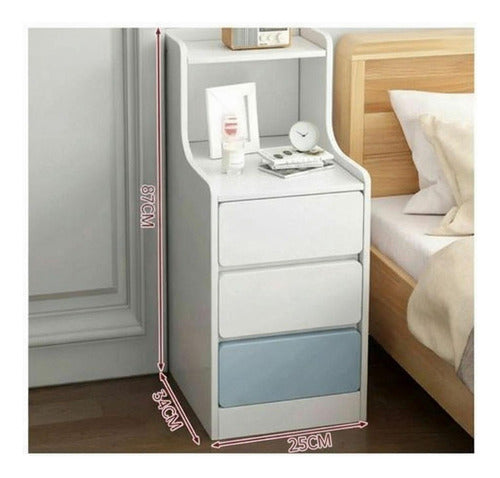 Velador Angosto Alto De Madera 3 Cajones 25*34*87cm Norplat Mate Blanco