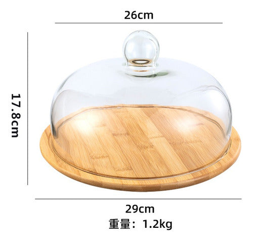 Tortero Organizador De Vidrio Con Base Bambú 30 Cm - Cukin Marrón Claro