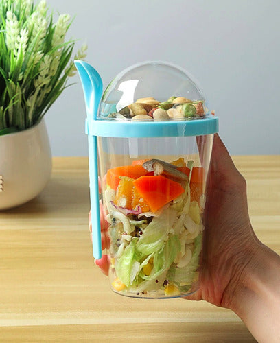 Norplat Set 2 Vasos Yogurt Cereal 400ml Tapa Cuchara Pote Azul Claro