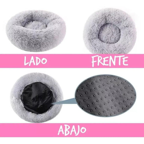 Cama Antiestrés Peluda Para Perros Y Gatos 70cm L Originales Gris Liso