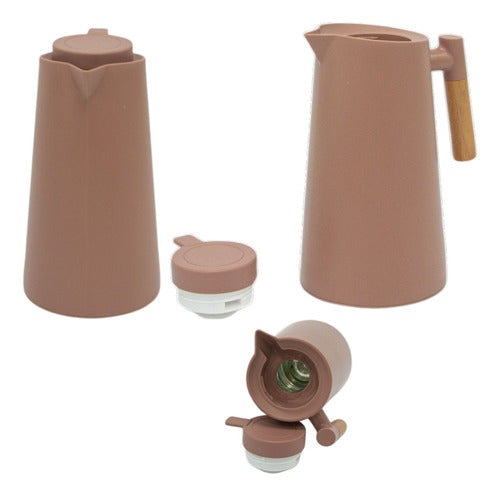 Jarra Termica Norplat 1 Litro Vidrio Aislante Calor Frio Rosa