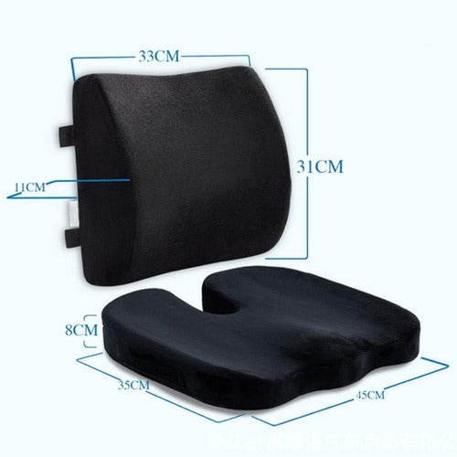 Cojin Lumbar Ergonomico + Asiento Sillas Oficina - Norplat Negro Liso