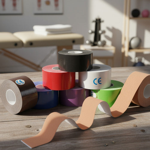 Cinta Kinesiológicas Vendaje Neuromuscular Tape X6pcs 5mx5cm Blanca - Negra - Piel