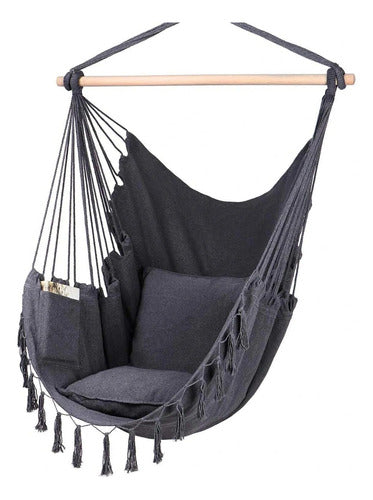 Silla Colgante Columpio Hamaca Con Almohadones - Norplat Gris Oscuro