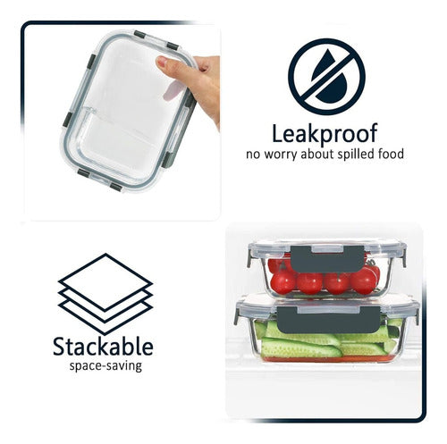 Set 3 Tupper Herméticos De Vidrio Para Comida Taper - Cukin  Negro