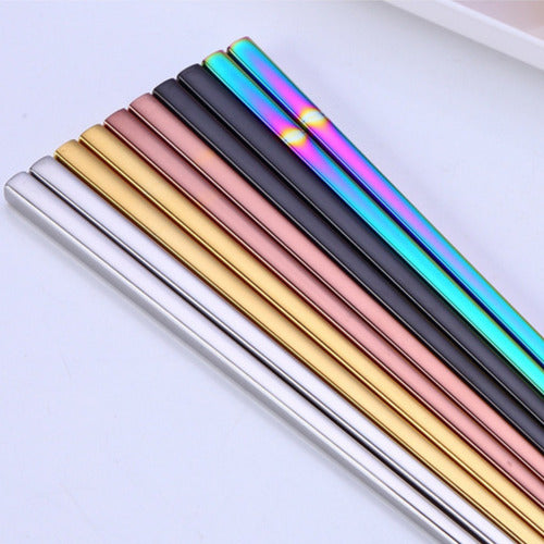 Juego 5 Pares Palillos Chinos Reutilizables Acero Inoxidable