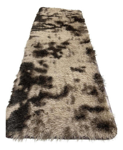 Alfombra Bajada De Cama Peluda 160x60cm 3cm Suave - Norplat Marron Jaspeado Liso