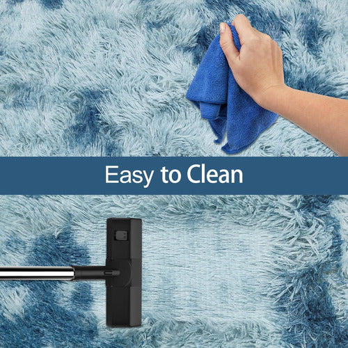 Alfombra Bajada De Cama Peluda 160x60cm 3cm Suave - Norplat Celeste Jaspeado Liso